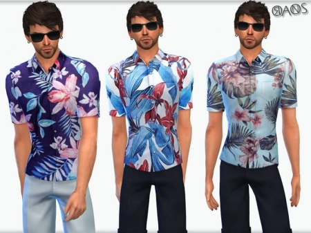 Tropical Print Shirt. Тропическая рубашка для симов мужского пола