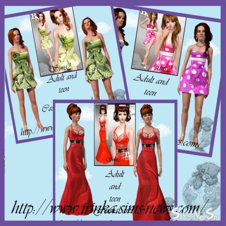 3 платья для взрослых и подростков для Sims 3
