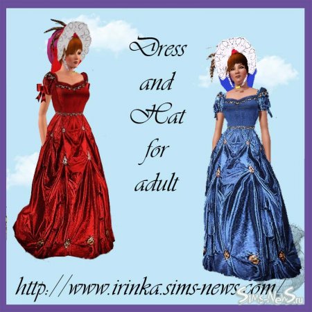 Викторианское платье и шляпа для Sims 3