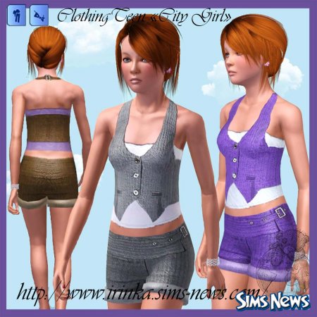 Топ с жилеткой и шорты для Sims 3