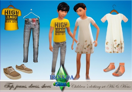 Набор "His & Hers" - одежда и обувь для детей Sims 4