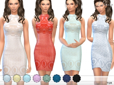 Lace Overlay Mini Dress. Платье с кружевными узорами для симок