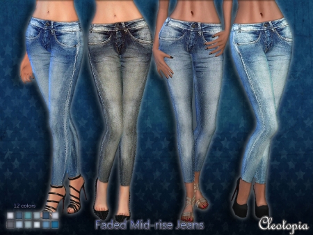 Mid-Rise Faded Jeans. Зауженные джинсы средней посадки для симок