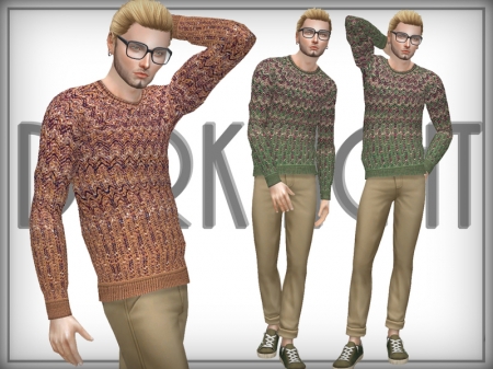 Knitted Wool-Blend Sweater. Вязаный свитер для симов мужского пола