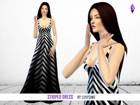 Striped Dress. Платье в полоску для симок