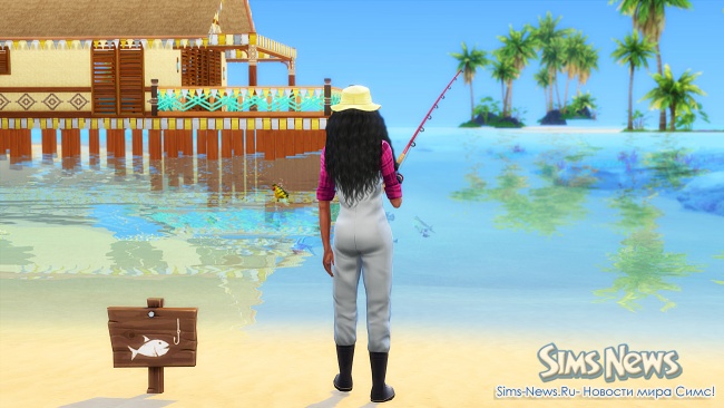 Симка рыбачит в симс 4
